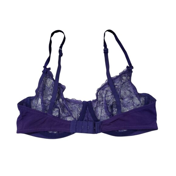 READ Mimi Holliday Unlined Underwire Lace Bra Purple Size 34D Silk Blend - Picture 2 of 9